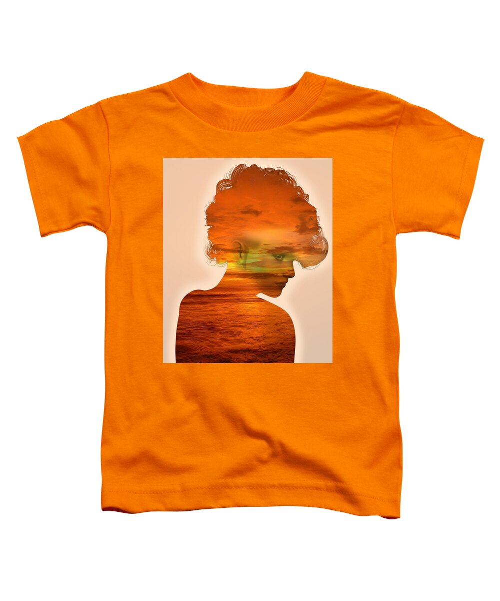 Portrait Toddler T-Shirt featuring the digital art Woman and a Sunset by Anthony Murphy