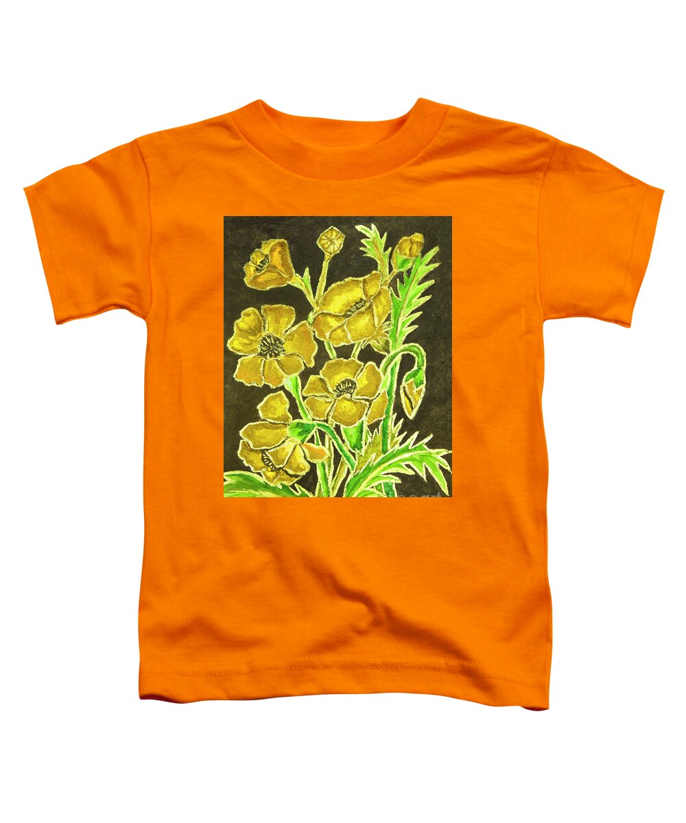 Poppy Toddler T-Shirt featuring the painting Yellow Poppies on black background, painting by Irina Afonskaya