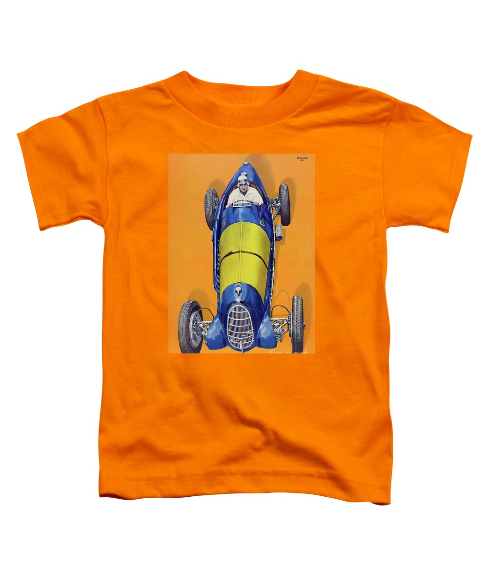 Vintage Toddler T-Shirt featuring the mixed media 1939 Alfa Romeo 8c2900 Race Car With Tazio Nuvolari by Retrographs