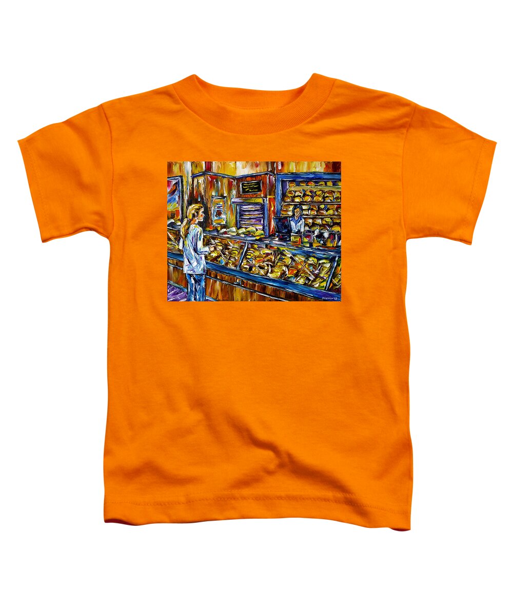Bakery Painting Toddler T-Shirt featuring the painting At The Baker by Mirek Kuzniar
