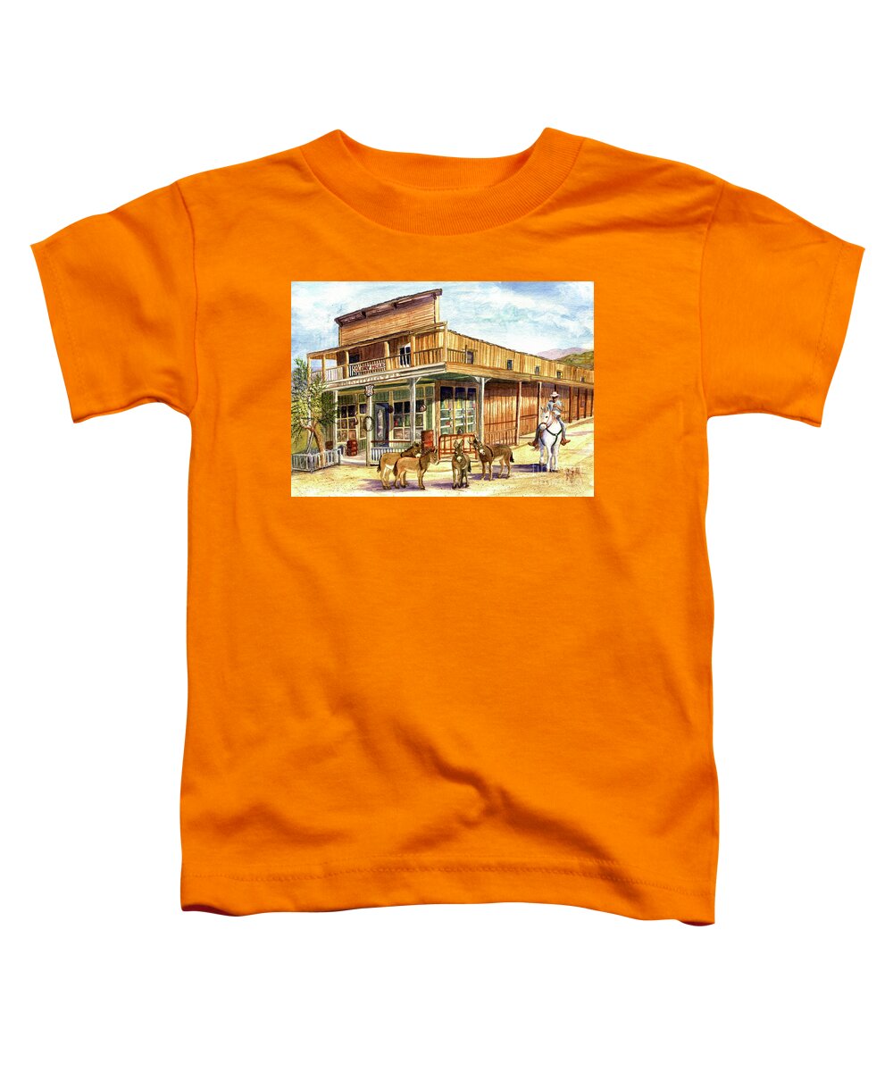 Oatman Toddler T-Shirt featuring the painting Burros Are Back In Town by Marilyn Smith
