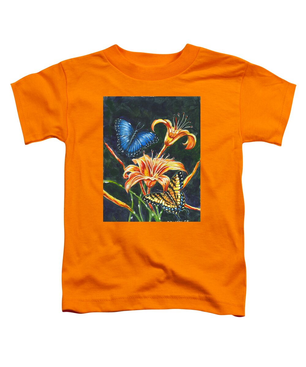 Butterfly Toddler T-Shirt featuring the painting Butterflies And Flowers Sketch by Richard De Wolfe