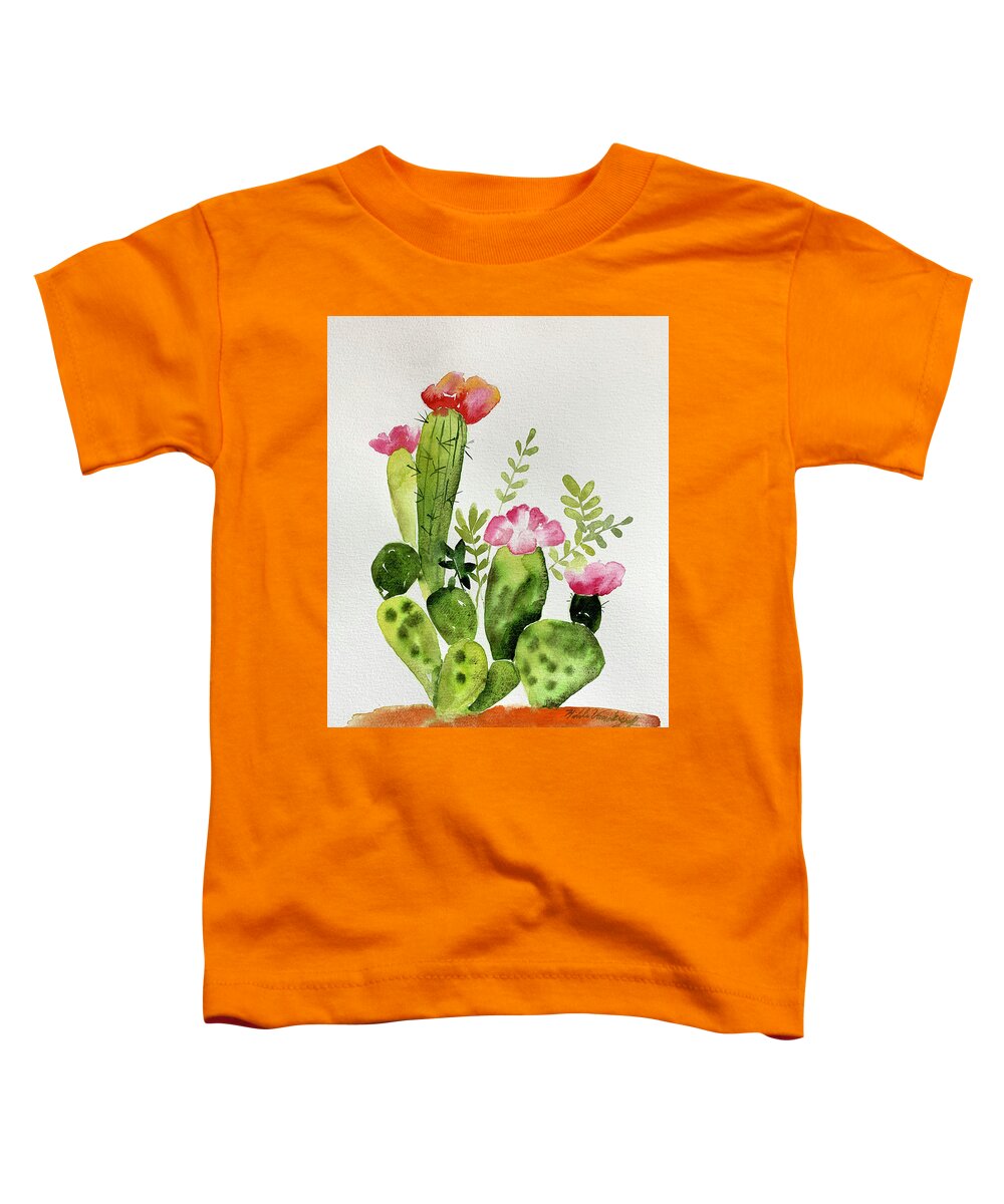 Cactus Toddler T-Shirt featuring the painting Flowering Cactus by Hilda Vandergriff
