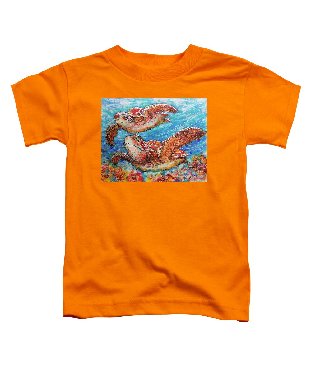 Marine Turtles Toddler T-Shirt featuring the painting Giant Sea Turtles by Jyotika Shroff