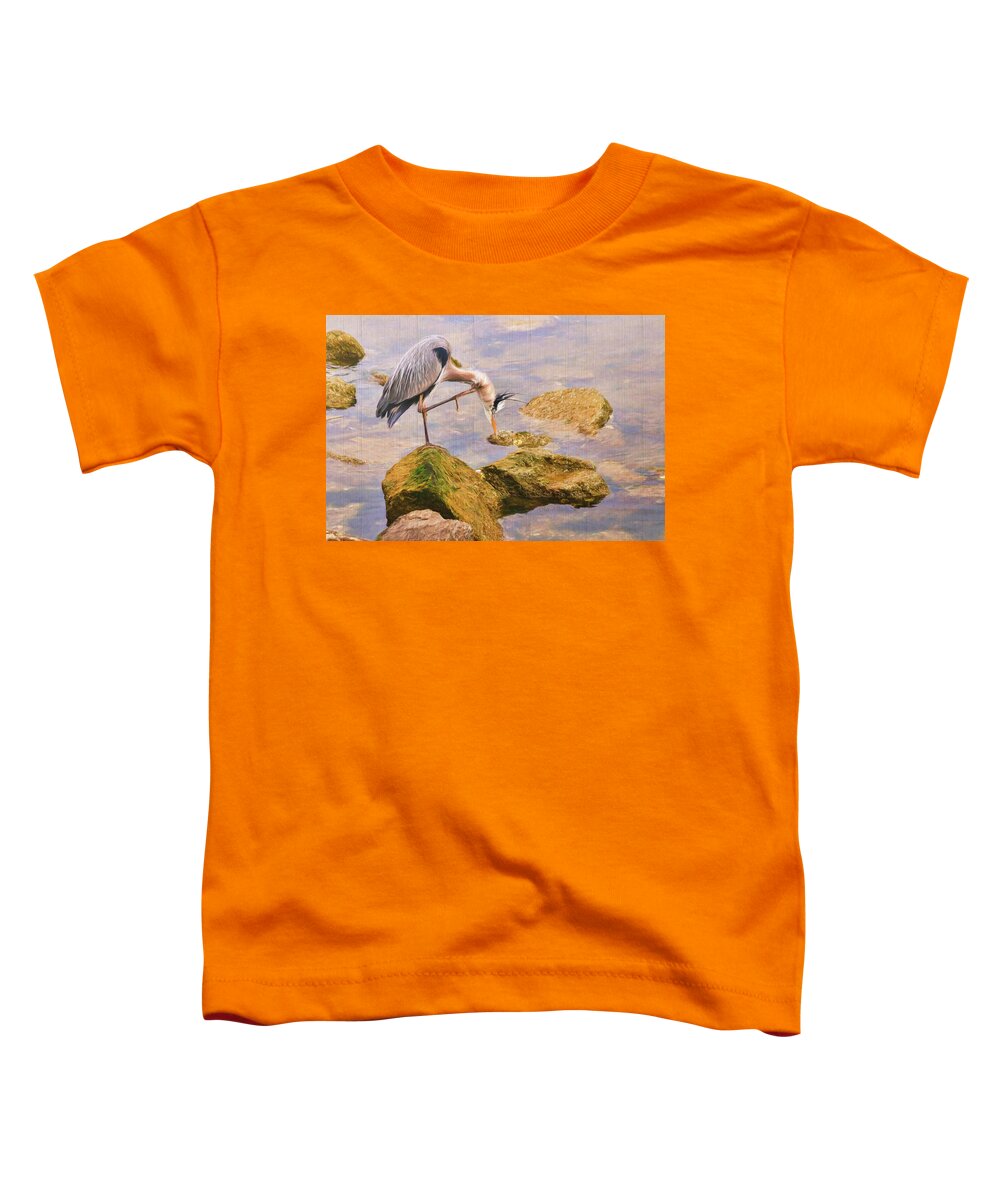 Great Blue Heron Toddler T-Shirt featuring the photograph Itchy Neck Heron by Ola Allen