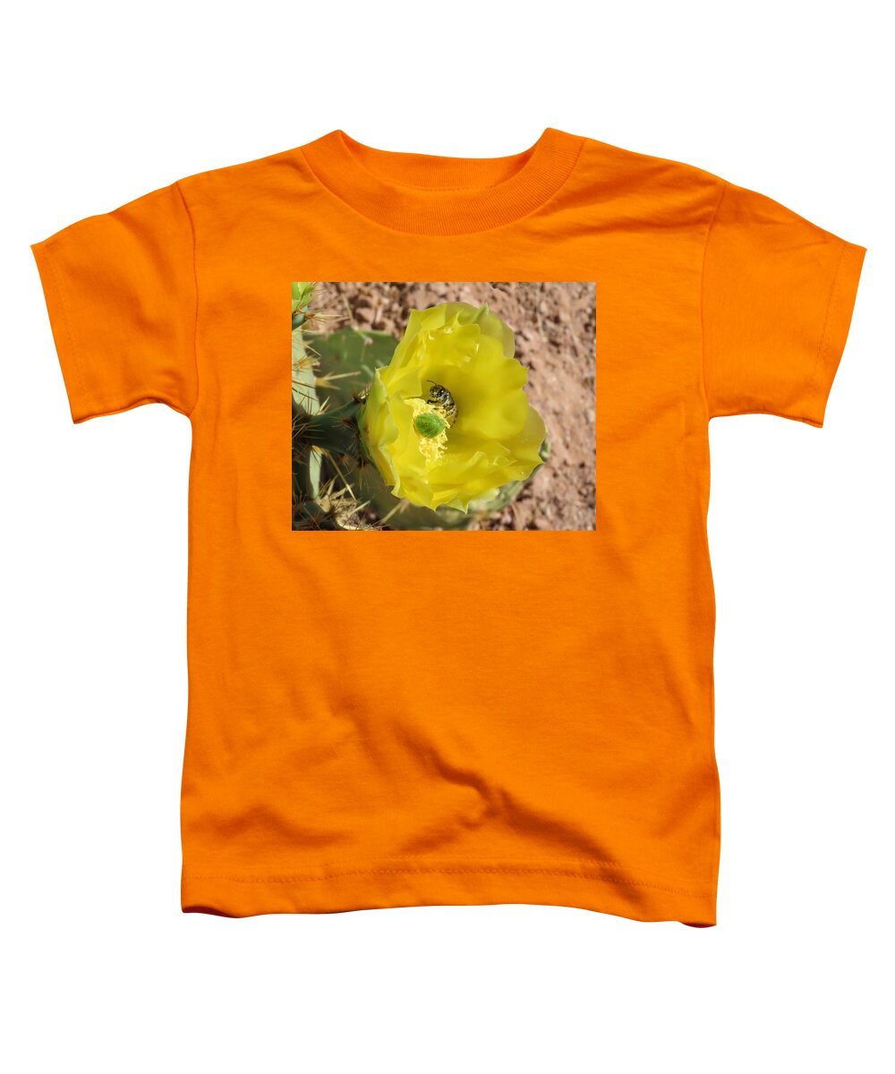 Arizona Toddler T-Shirt featuring the photograph Leaf-Cutter Bee Bathing in Gold by Judy Kennedy