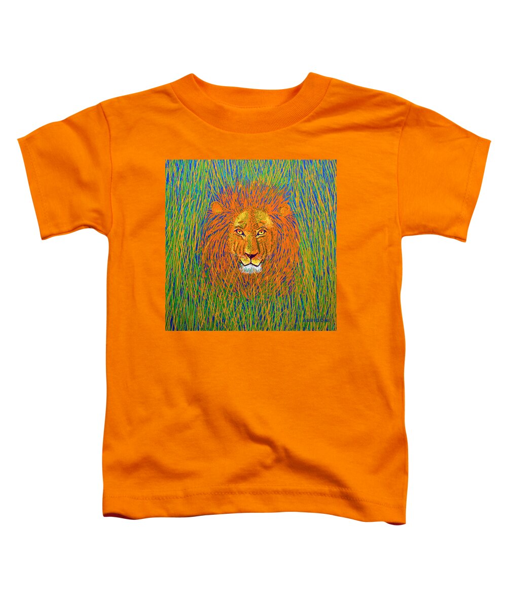 Lion Toddler T-Shirt featuring the painting Lion in the Grass by David Arrigoni