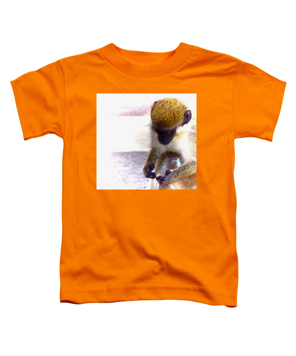Sitting Monkey Toddler T-Shirt featuring the photograph Mime Monkey by Debra Grace Addison