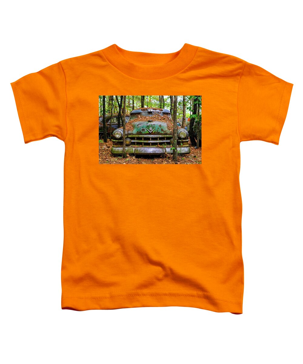 Abandoned Toddler T-Shirt featuring the photograph Old Caddy into Trees by Darryl Brooks