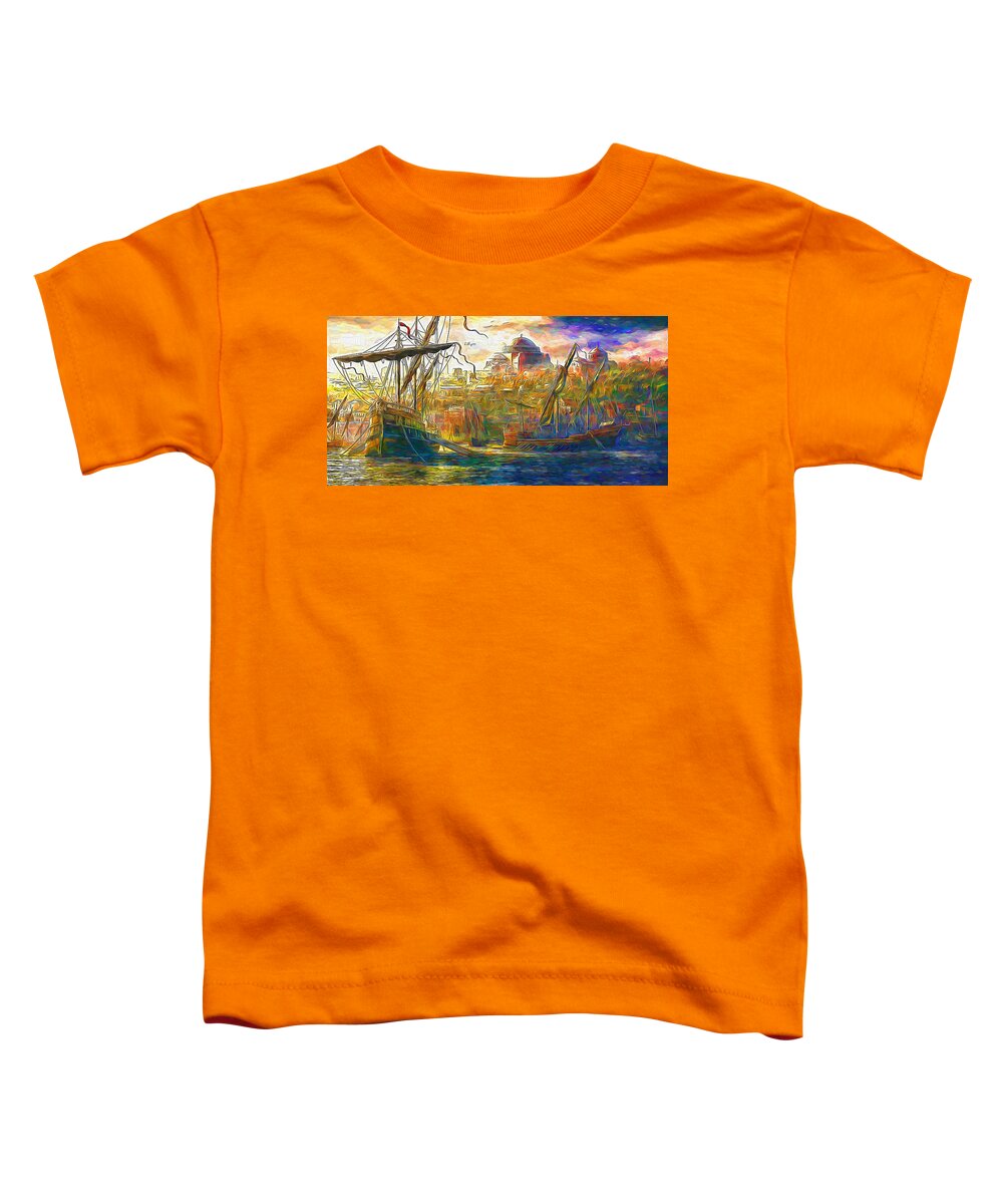 Paint Toddler T-Shirt featuring the painting Old harbor by Nenad Vasic