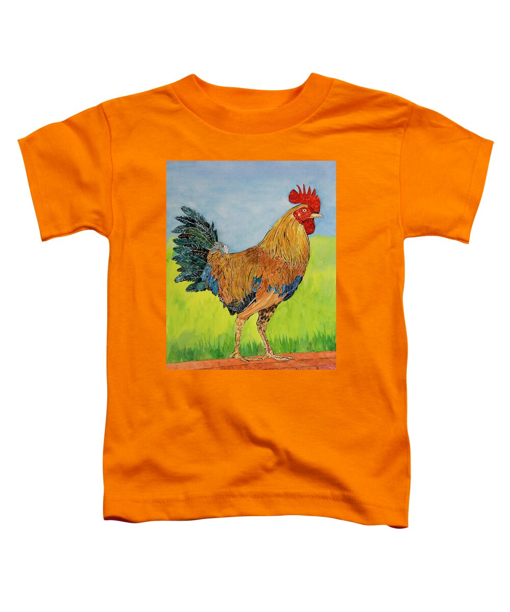Rooster Toddler T-Shirt featuring the painting Rooster in Charge by Margaret Zabor