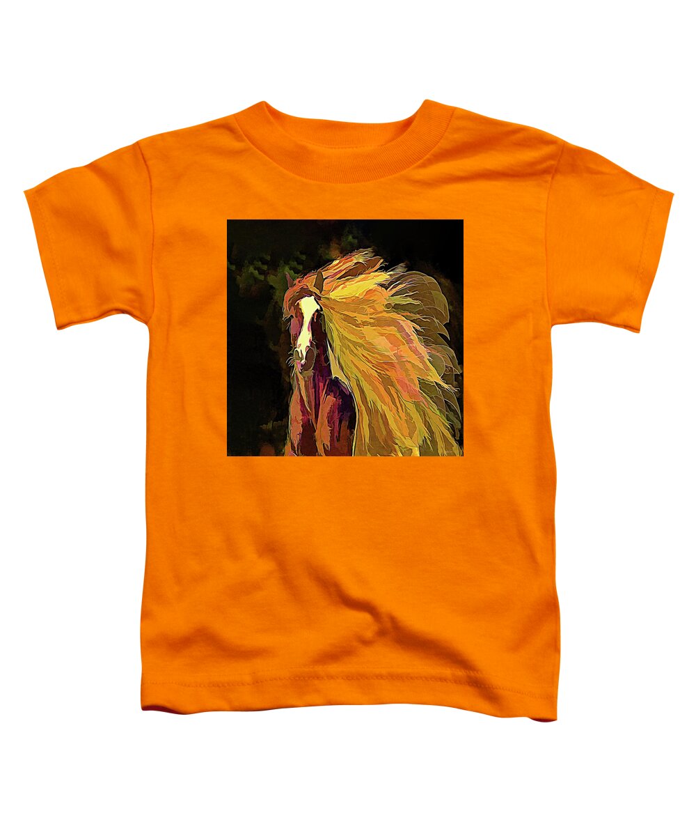 Olena Art Toddler T-Shirt featuring the mixed media Running Horse by OLena Art