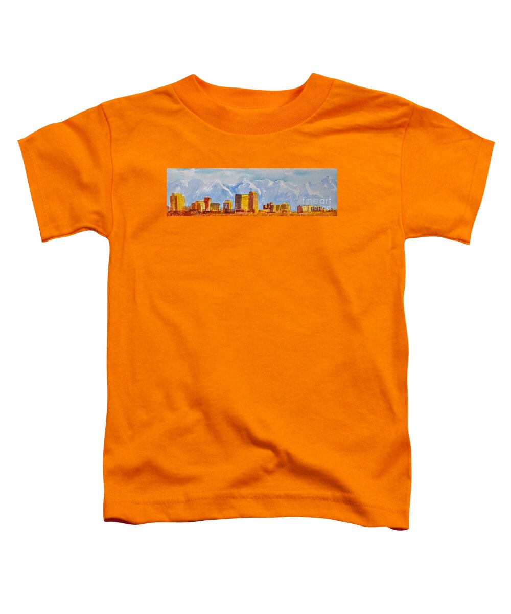 Salt Lake City Toddler T-Shirt featuring the painting Salt Lake City Skyline by Walt Brodis