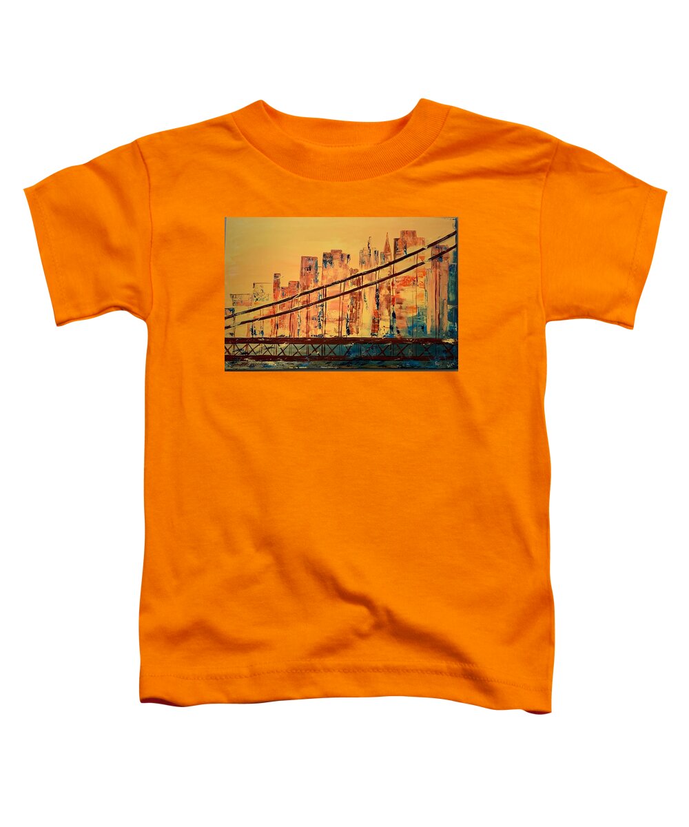 Sunset On Golden Gate Bridge Toddler T-Shirt featuring the painting San Francisco-Bay Bridge by Raji Musinipally