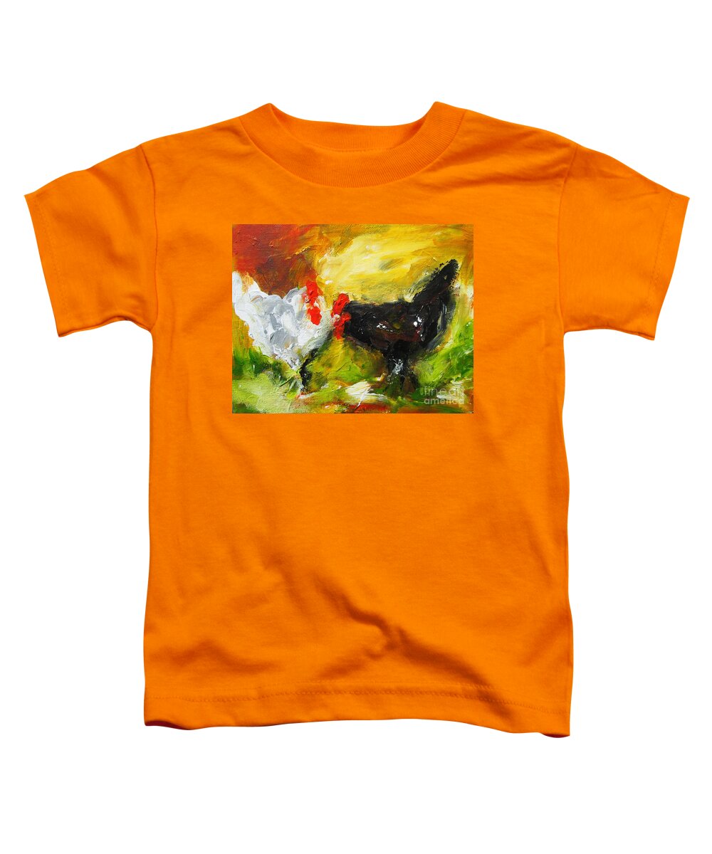 Two Hens Toddler T-Shirt featuring the painting Semi Abstract Painting Of Two Hens by Mary Cahalan Lee - aka PIXI