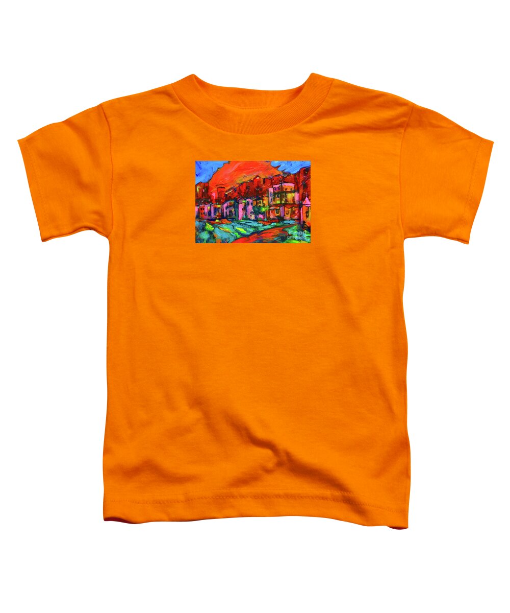 Santa Fe Toddler T-Shirt featuring the painting Spirit of Santa Fe by Zsanan Studio
