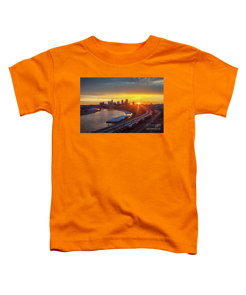 Mississippi River Toddler T-Shirt featuring the photograph St Paul Sunset Cityscape 1 by Jim Schmidt MN