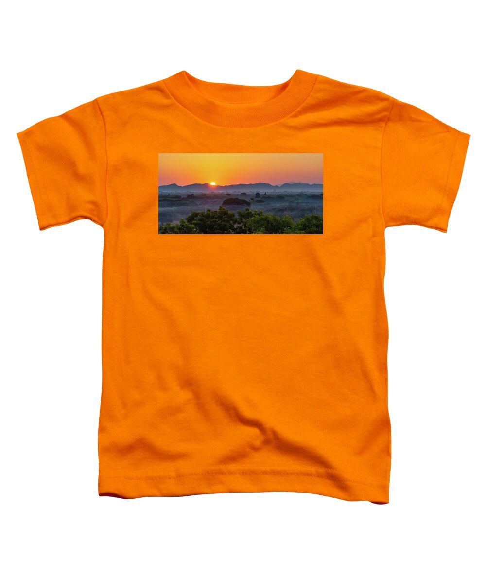 Sun Toddler T-Shirt featuring the photograph sunrise landscape in Bagan, Myanmar by Ann Moore