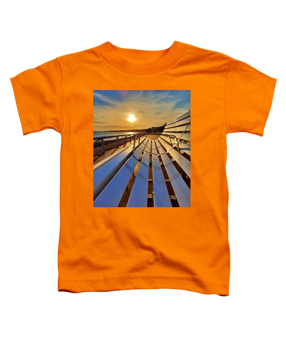 Sunset Toddler T-Shirt featuring the photograph Sunset Bench by Andrea Whitaker