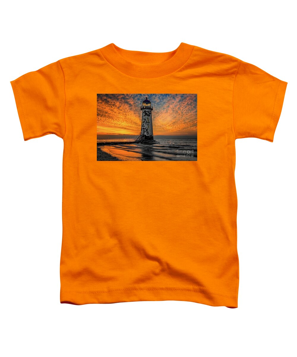 Talacre Toddler T-Shirt featuring the photograph Talacre Beach Lighthouse Sunset by Adrian Evans