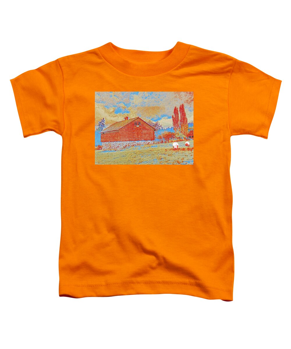 Sheep Shed Toddler T-Shirt featuring the digital art The Sheep Barn by Jerry Cahill