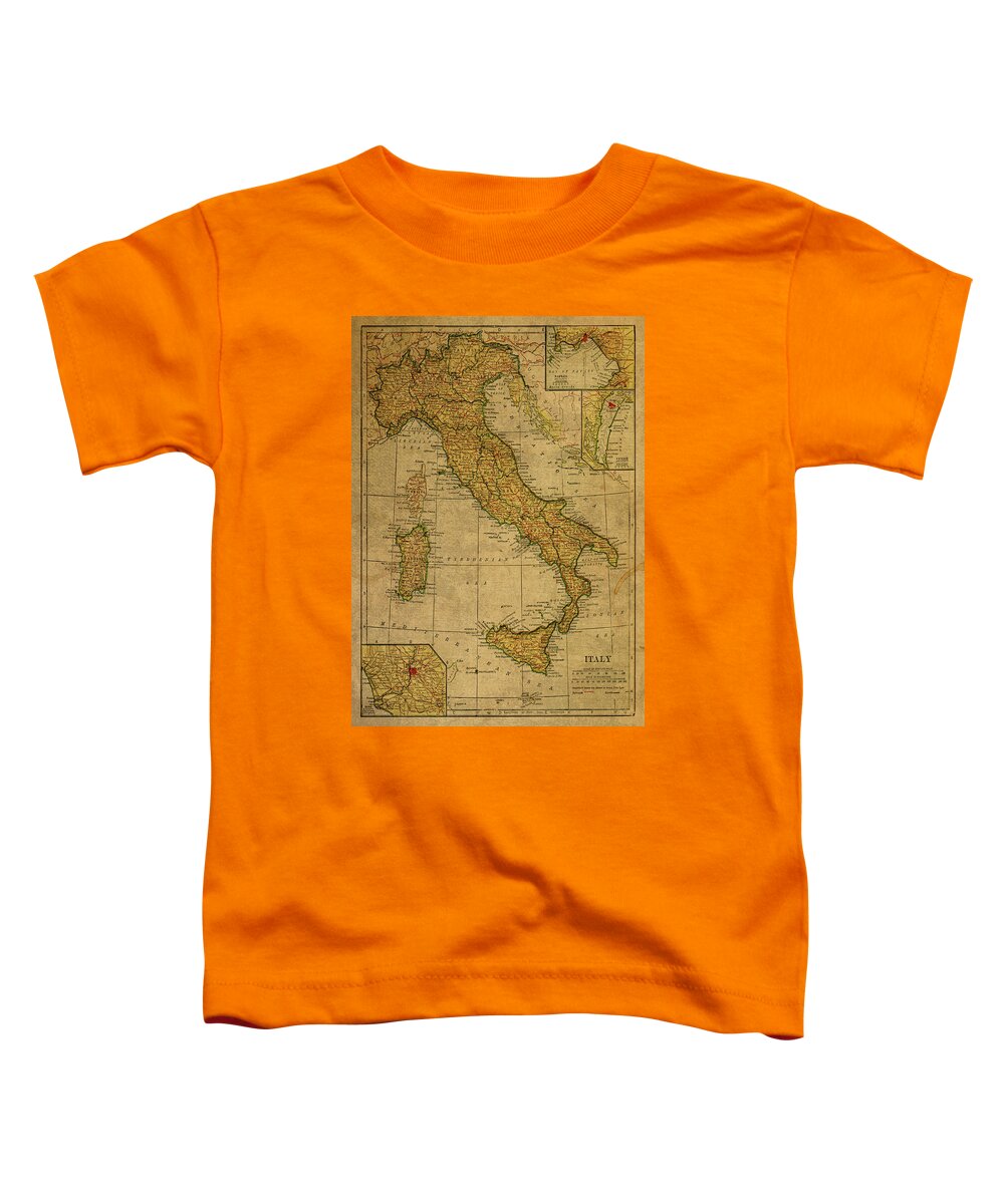 Vintage Toddler T-Shirt featuring the mixed media Vintage Map of Italy 1925 by Design Turnpike