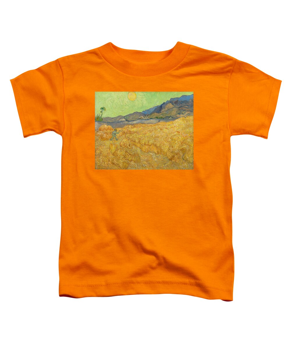 Oil On Canvas Toddler T-Shirt featuring the painting Wheatfield with a Reaper. by Vincent van Gogh -1853-1890-