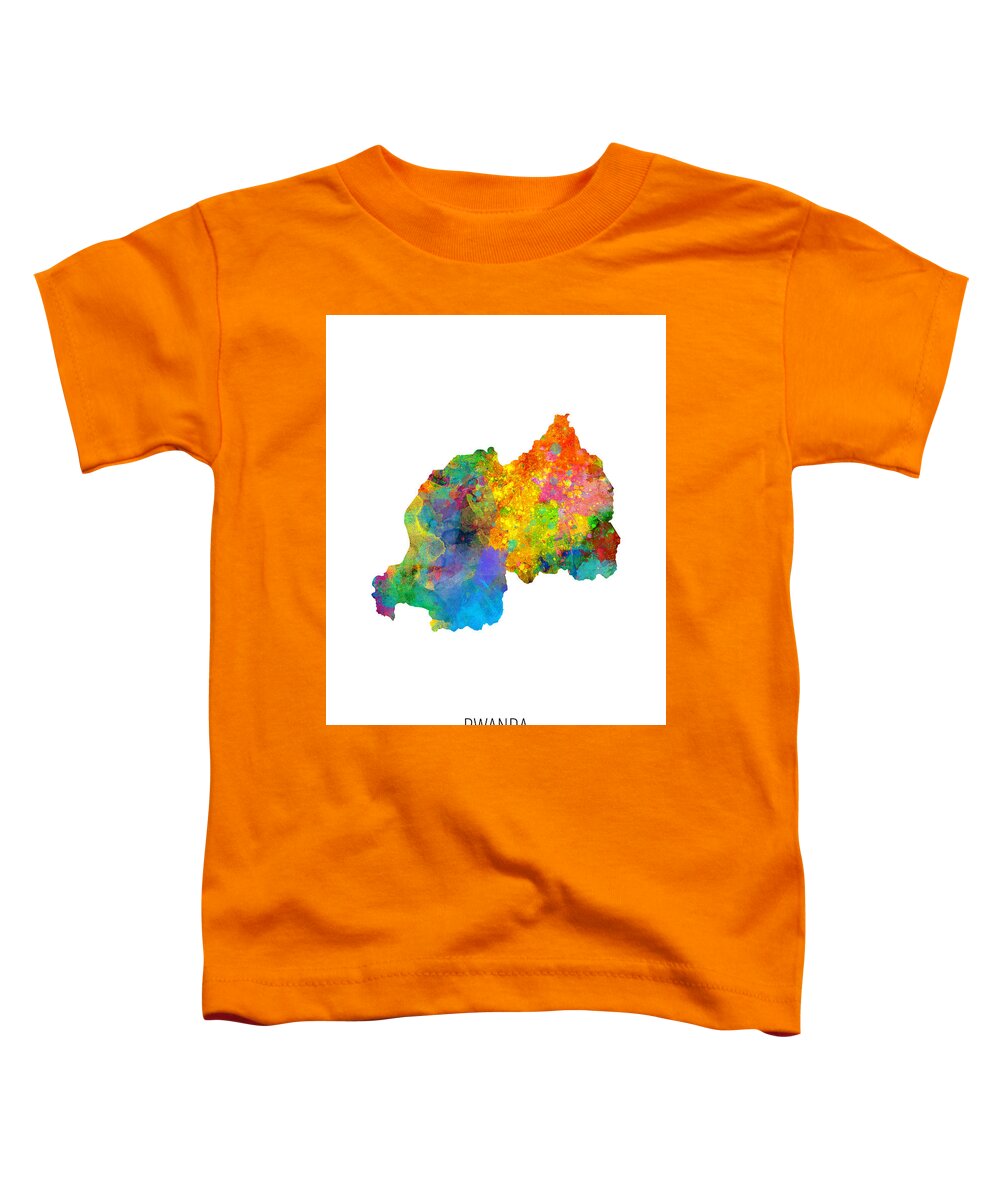 Rwanda Toddler T-Shirt featuring the digital art Rwanda Watercolor Map #1 by Michael Tompsett