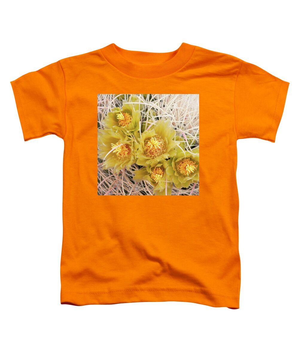 Flower Toddler T-Shirt featuring the photograph Above It All - Flowering Barrel Cactus by Rebecca Herranen