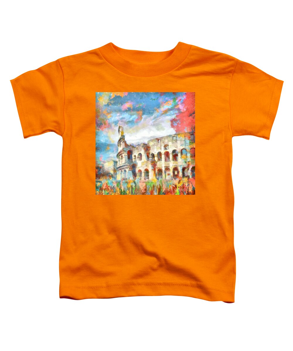Colosseum Toddler T-Shirt featuring the painting Abstract Colosseum Arched Windows Rome Italy by Stefano Senise