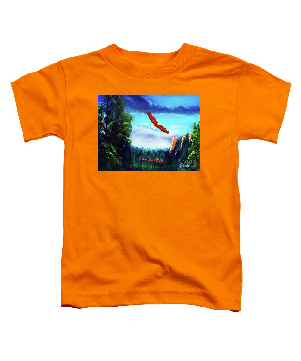Sherril Porter Toddler T-Shirt featuring the painting American Eagle Flies by Sherril Porter