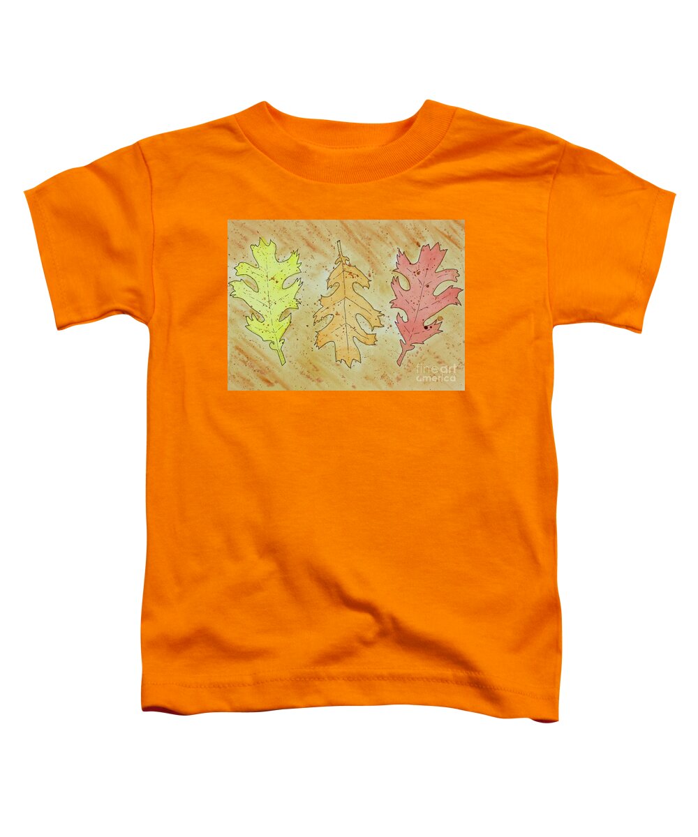 Autumn Oak Leaves A Pen & Ink Watercolor Painting By Norma Appleton Toddler T-Shirt featuring the painting Autumn Oak Leaves by Norma Appleton