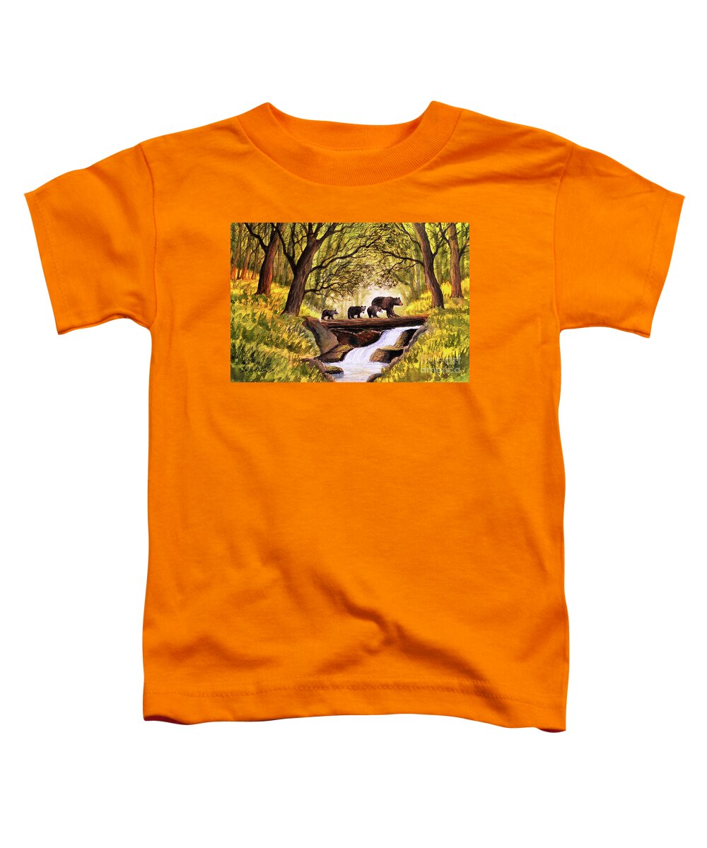 Brown Bears Toddler T-Shirt featuring the painting Bears Crossing At Waterfall Creek by Bill Holkham