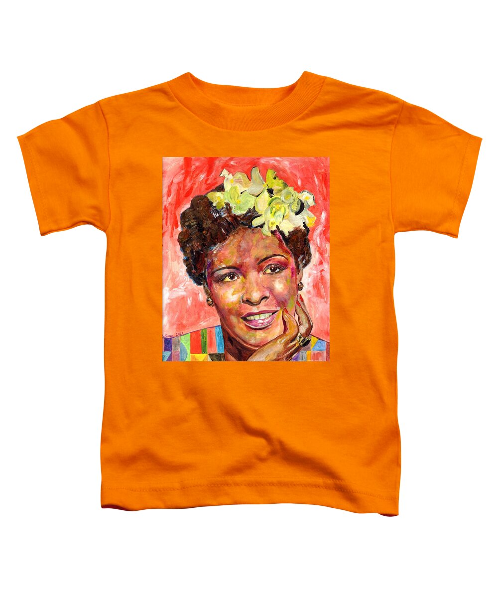 Billie Holiday Toddler T-Shirt featuring the painting Billie Holiday Smiling Portrait by Suzann Sines