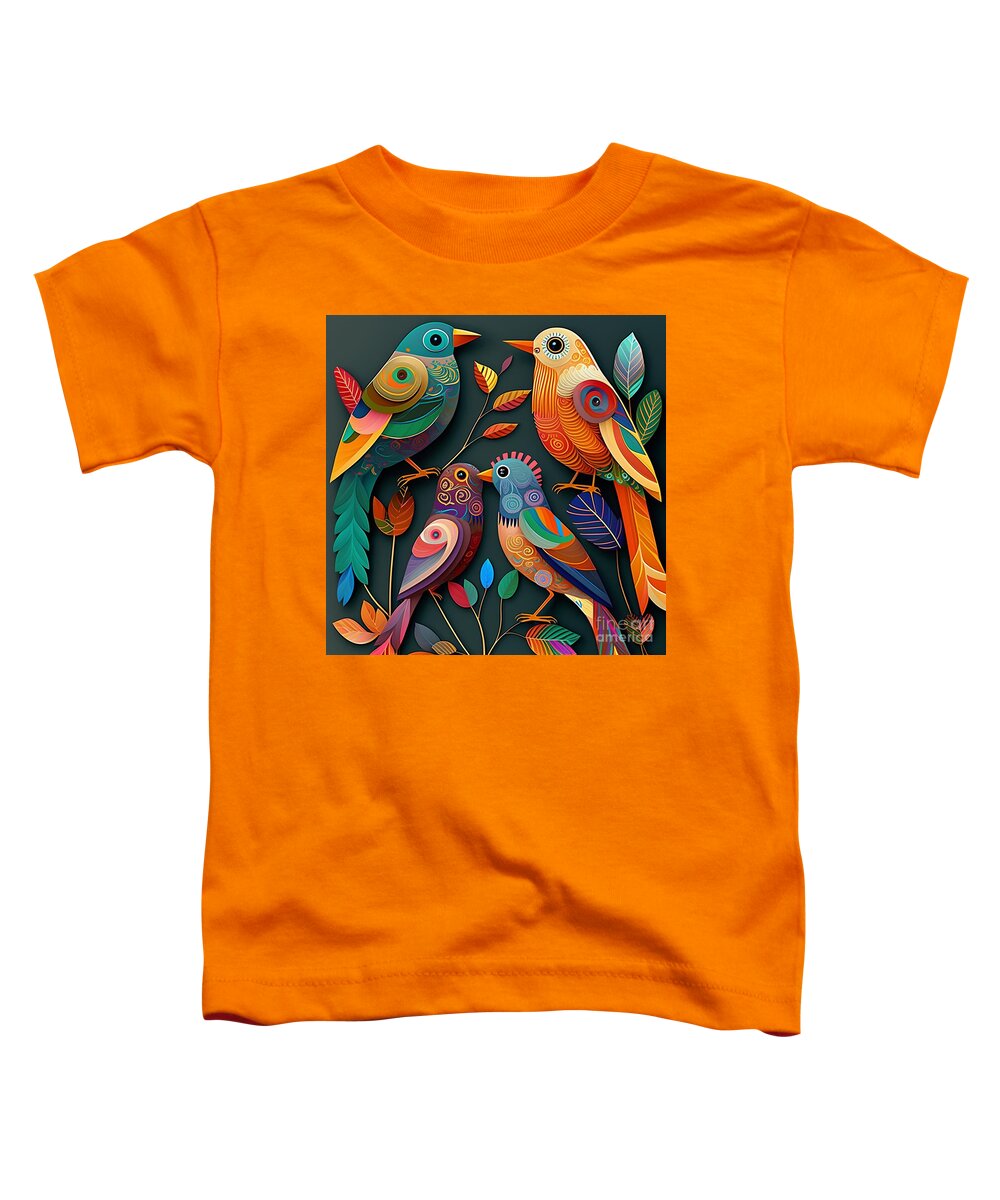 Birds Toddler T-Shirt featuring the digital art Birds - Folk Art I by Jay Schankman
