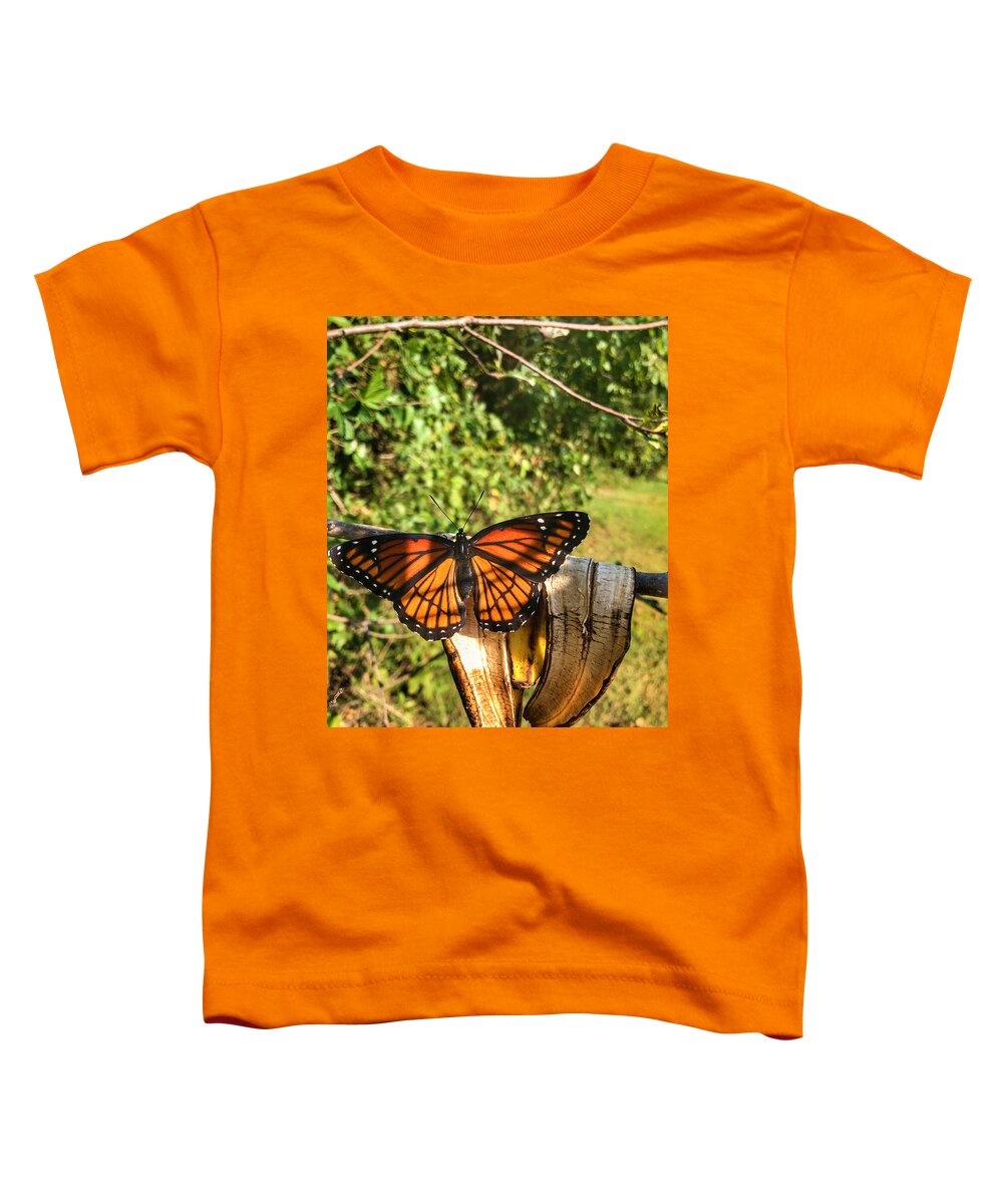 Butterfly Toddler T-Shirt featuring the photograph Butterfly on Banana Peel by Michael Dean Shelton