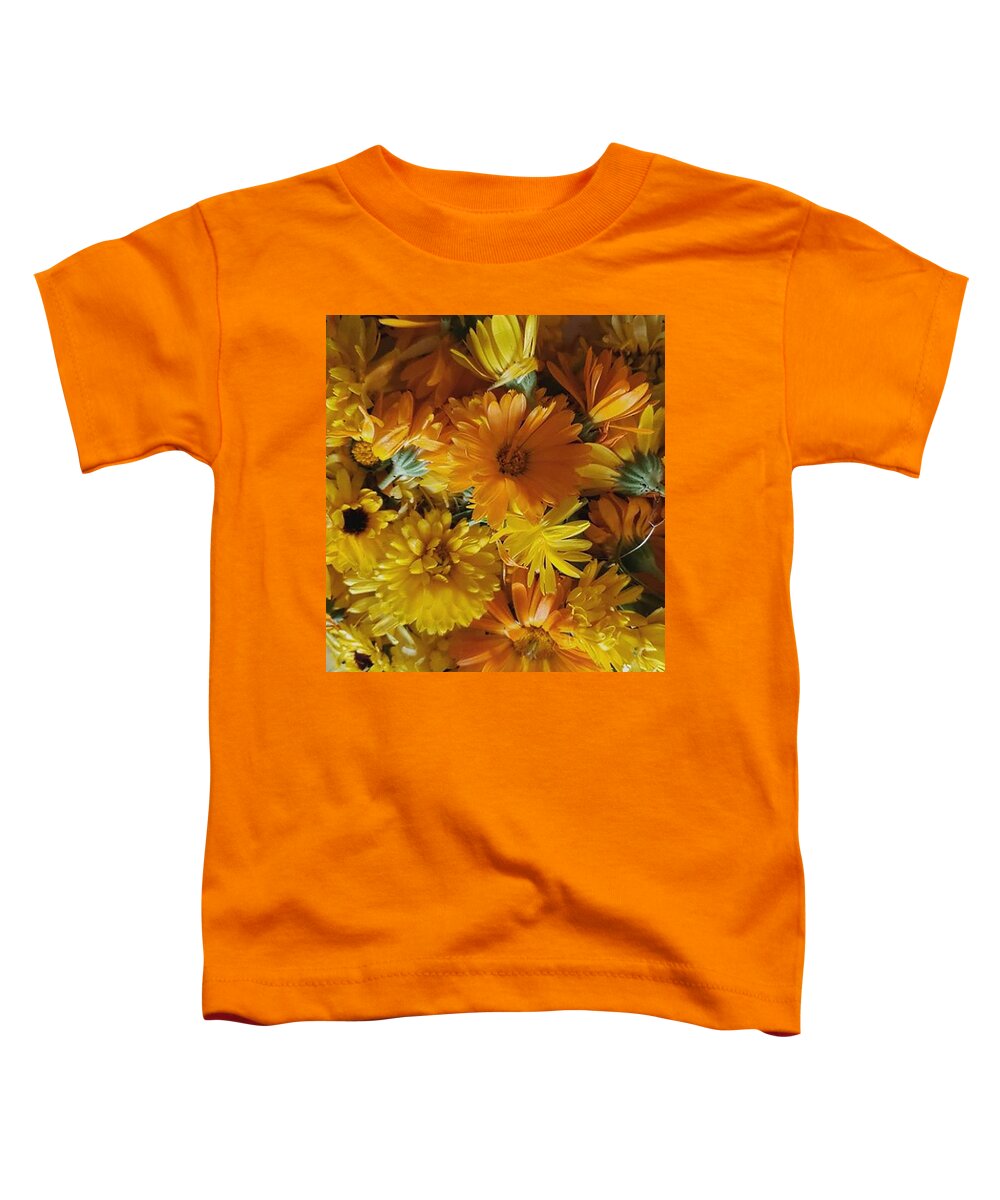 Orange Toddler T-Shirt featuring the photograph Calendula Blossom Sunrise by Vicki Noble