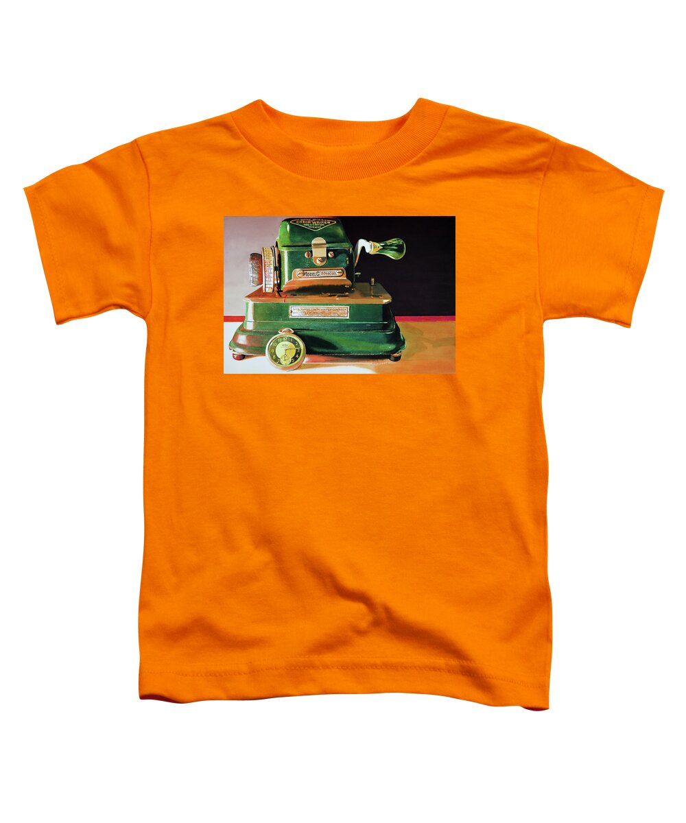Vintage Check Writer Machine Toddler T-Shirt featuring the painting Checked by Denny Bond