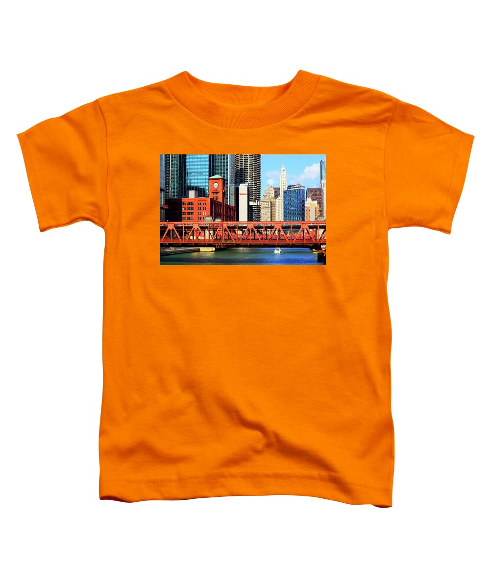 Chicago Skyline Toddler T-Shirt featuring the photograph Chicago Skyline River Bridge by Patrick Malon