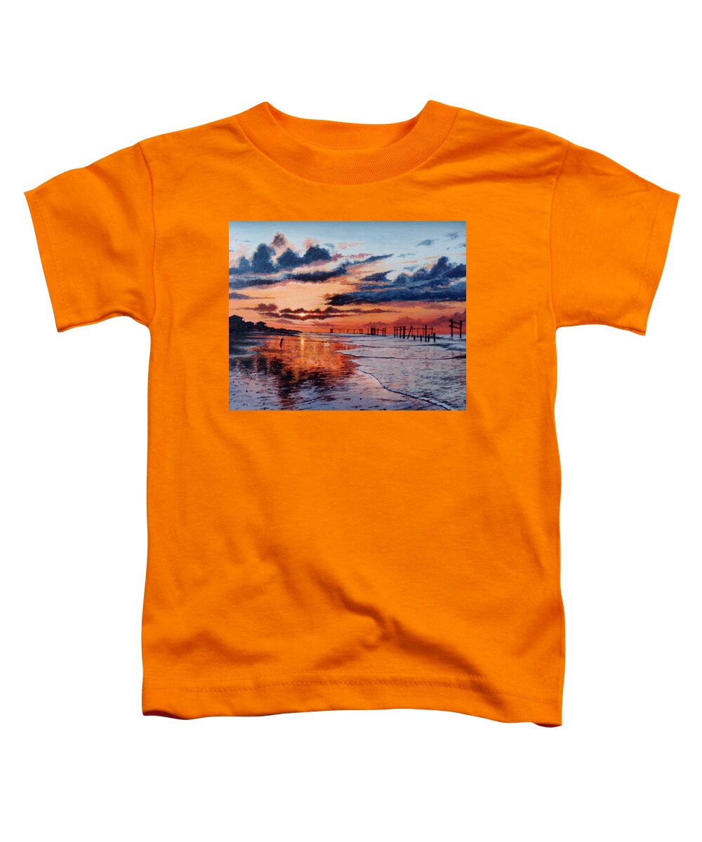 Dawn Toddler T-Shirt featuring the painting Dawn on Crystal Beach by Randy Welborn