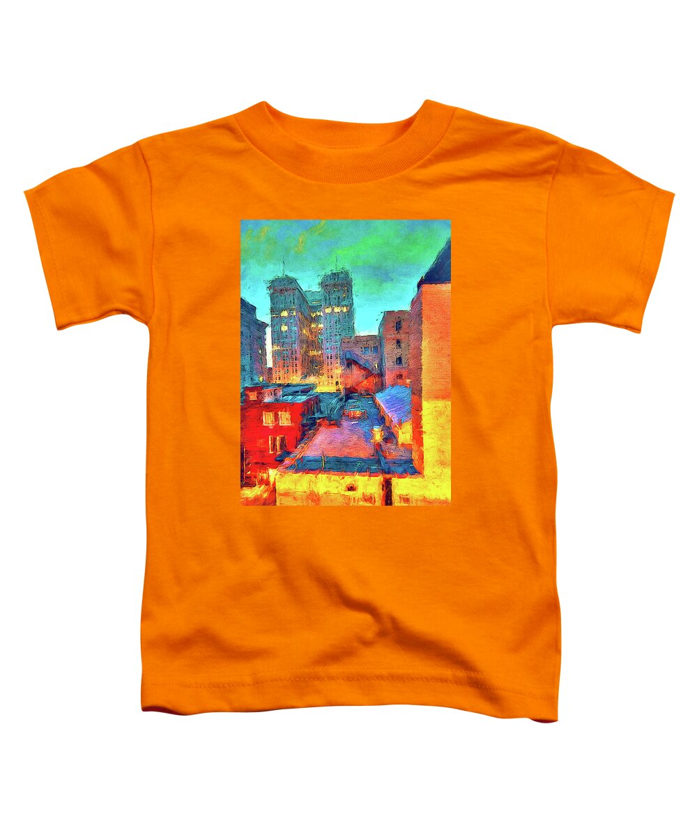 North Carolina Toddler T-Shirt featuring the painting Downtown Colorful Greensboro ap by Dan Carmichael