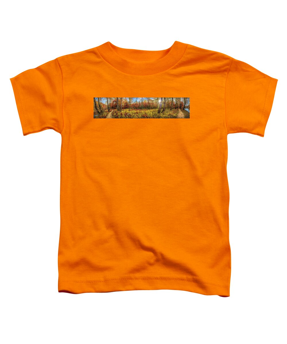 Panorama Toddler T-Shirt featuring the photograph Early Morning Autumn Meeting Panorama by Debra and Dave Vanderlaan