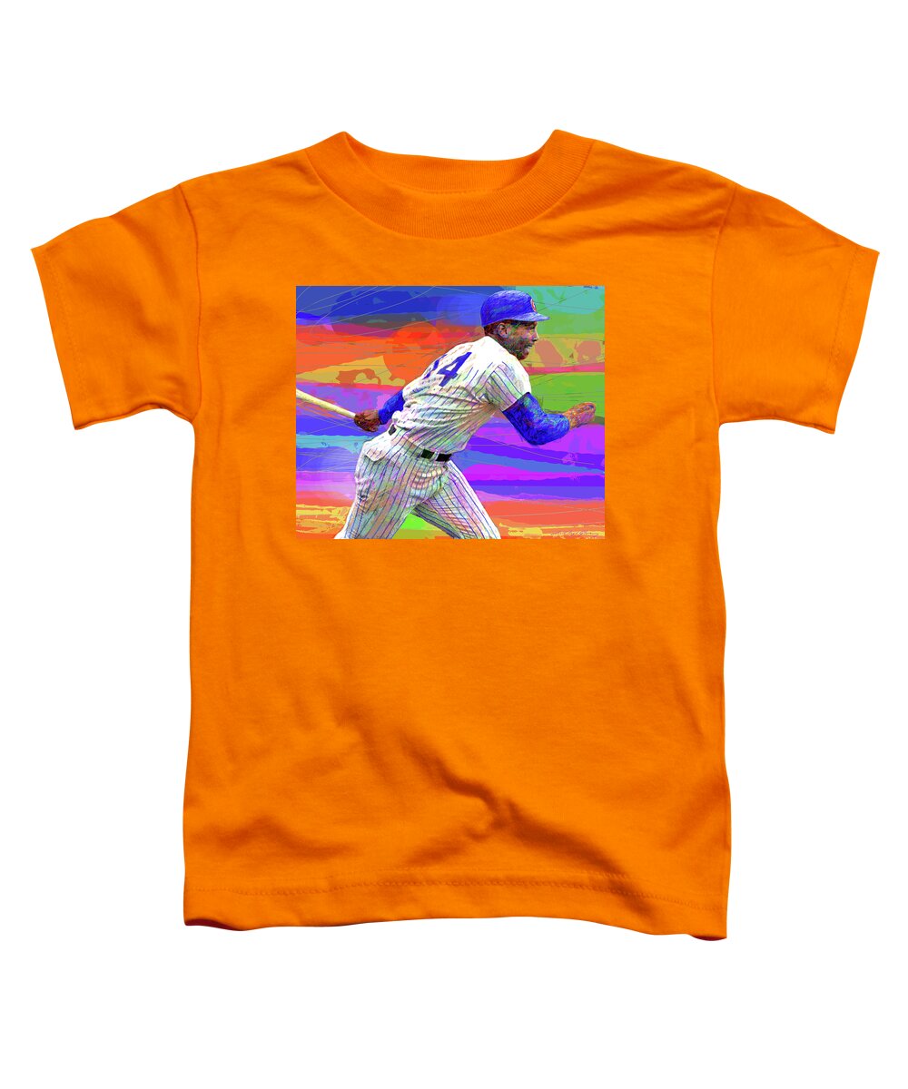 Ernie Banks Toddler T-Shirt featuring the painting Ernie Banks - Mr Cubs Hits #500 by David Lloyd Glover