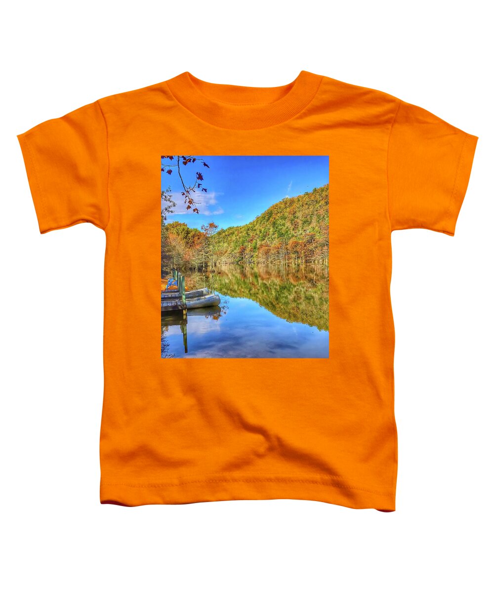Canoes Toddler T-Shirt featuring the photograph Fall Reflections by Pam Rendall