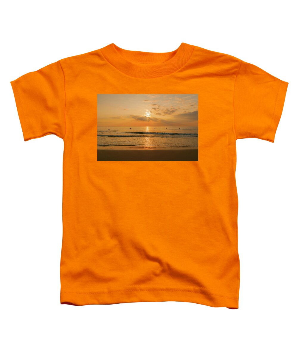 Surfing Toddler T-Shirt featuring the photograph Five Surfers at Sunrise by John Quinn