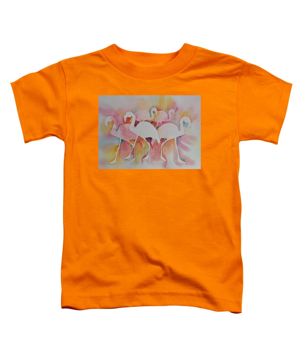 Birds Toddler T-Shirt featuring the painting Flamingos by Sandie Croft