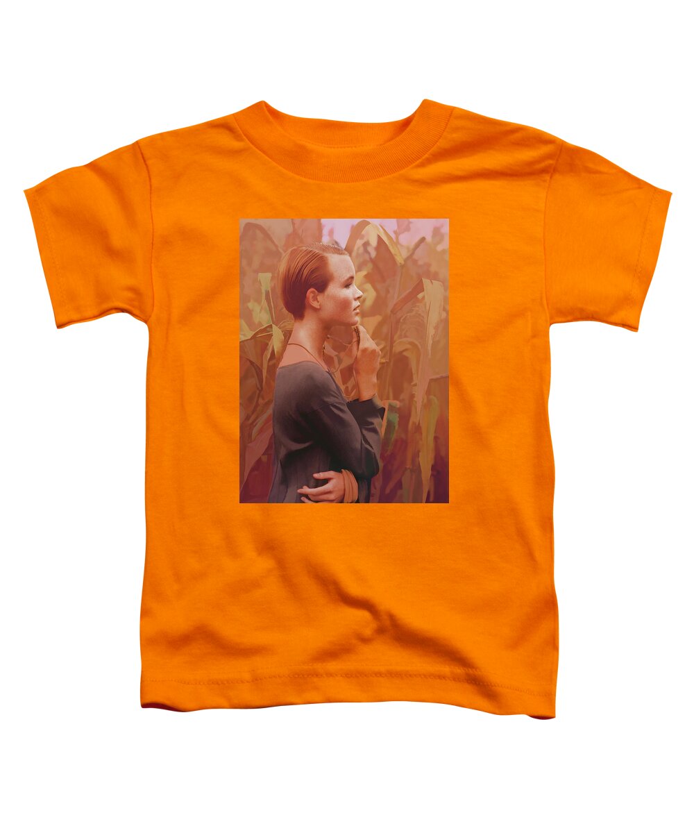 Woman Toddler T-Shirt featuring the photograph Girl in Corn Field 1988 by Steve Ladner