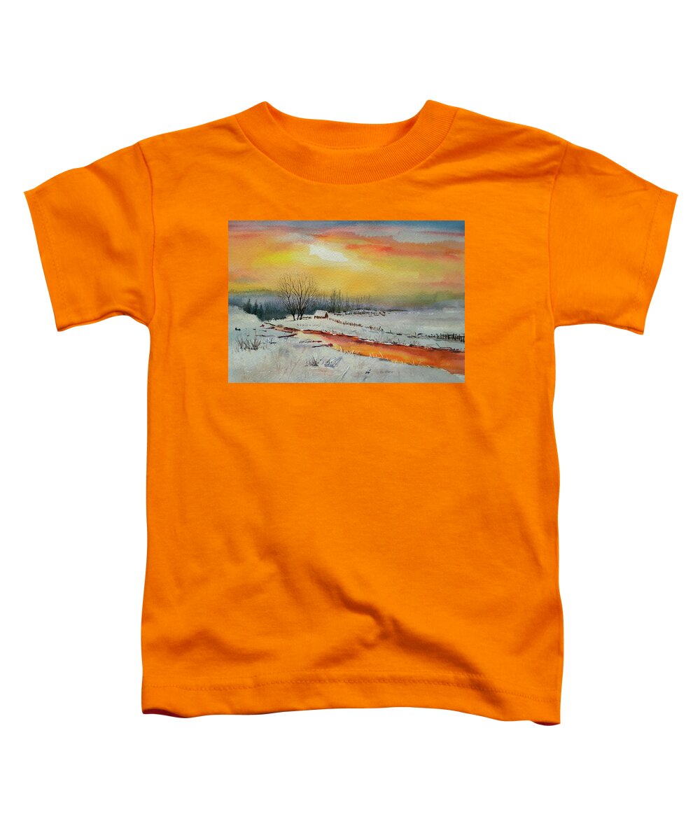 Winter Toddler T-Shirt featuring the painting Golden winter by Carolina Prieto Moreno