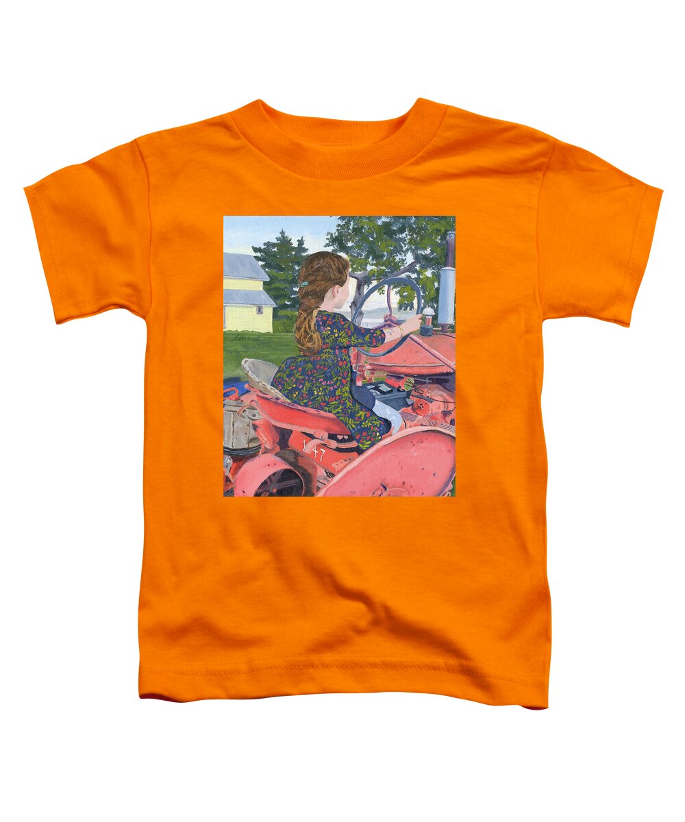 Tractor Toddler T-Shirt featuring the painting Hazel's Ride by Lynne Reichhart
