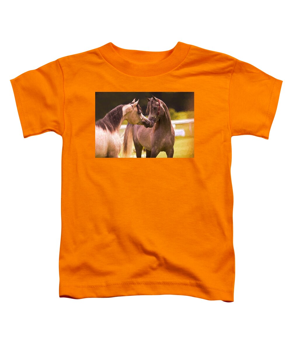 Nuzzling Horses Toddler T-Shirt featuring the digital art Horses Nuzzling by Steve Ladner